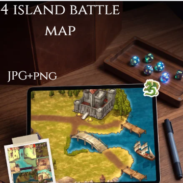 Fantasy Island Battle Map | TTRPG Riverside & Coastal Encounter Map | Grid and Gridless VTT | Digital Download